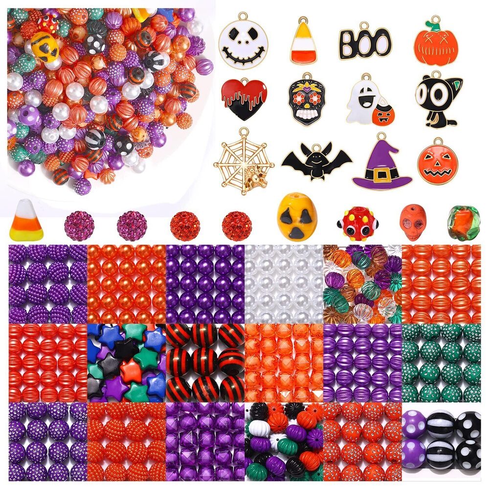 5628 450+ Pieces Halloween Beads Making Kit,Enamel Halloween Charms Pendant